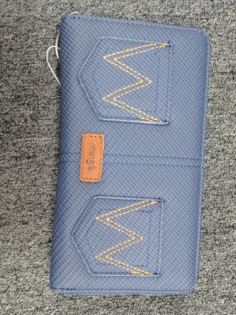 Wrangler Navy Blue Zip-Around Wallet with Contrast Stitching